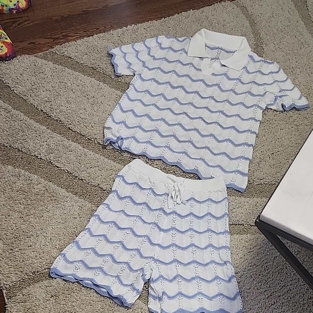Men's Blue and White Short Set